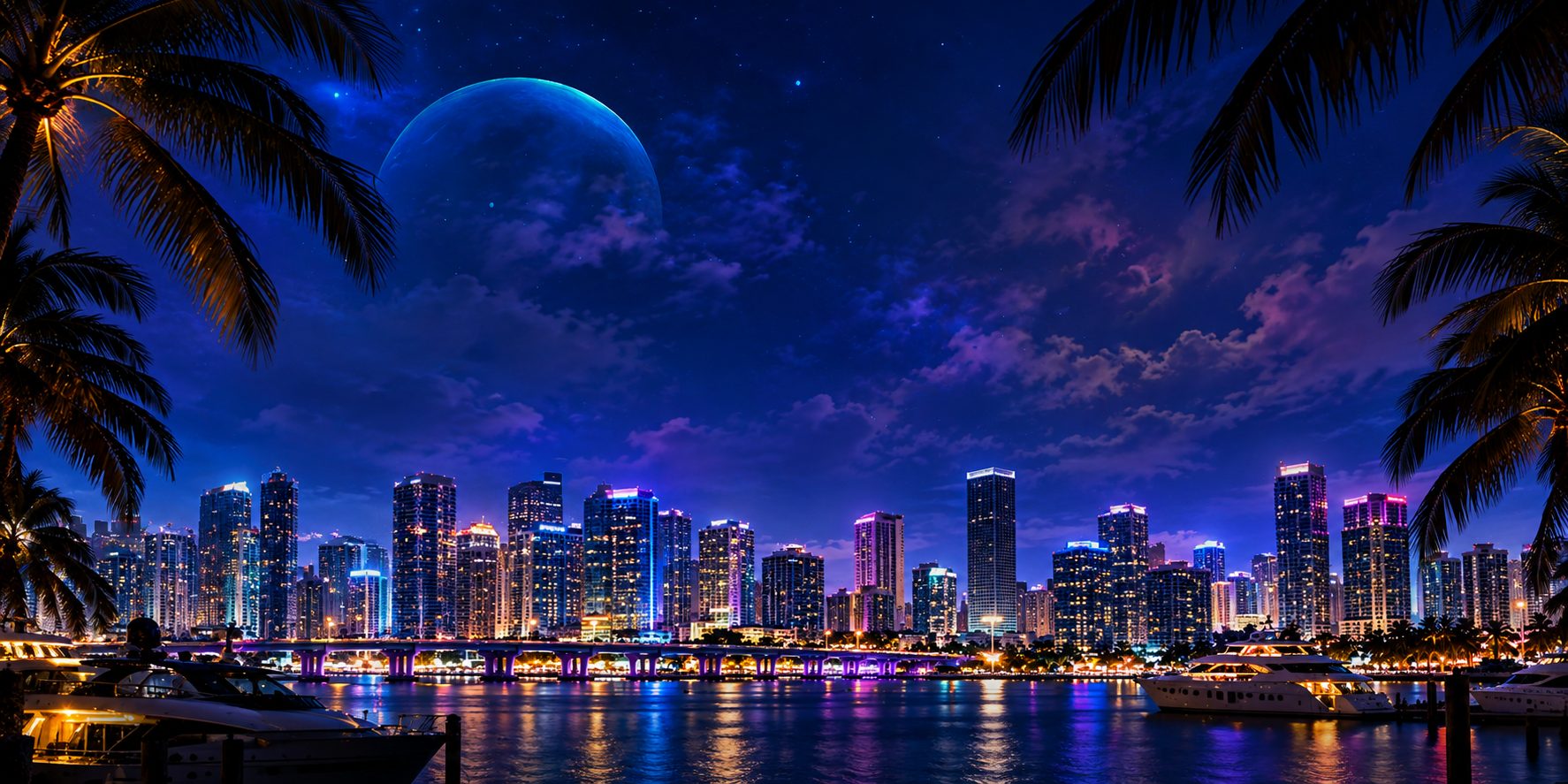 深藍行星與城市水面的主視覺背景